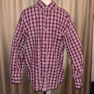 Chaps Burgundy Blue Cream Plaid Button Down Easy Care Long Sleeve Mens Large